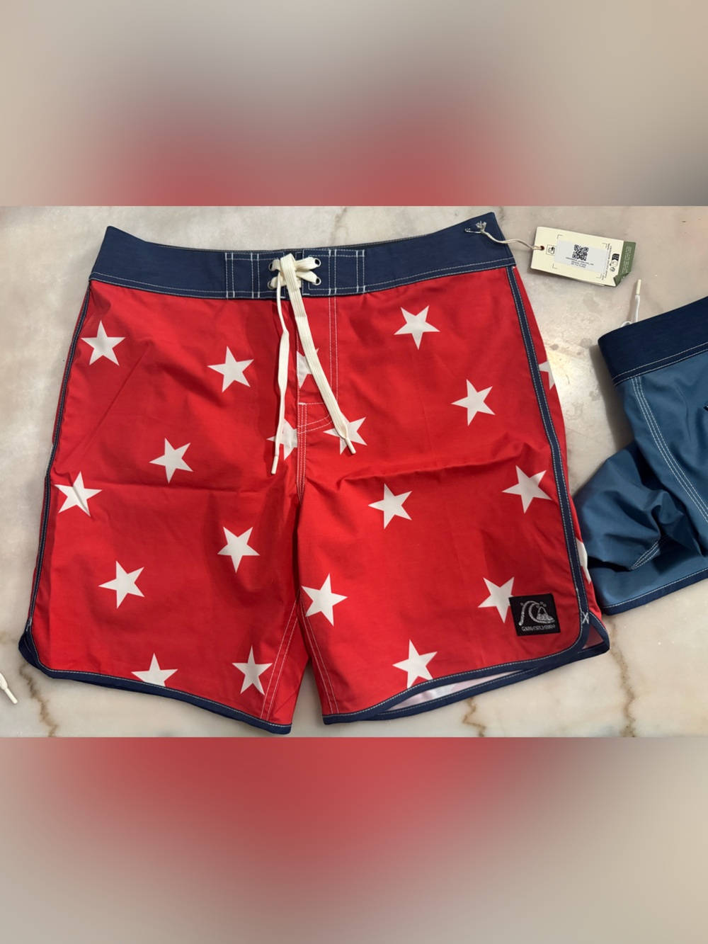Quiksilver Red & Navy Star Print Men's Board Shorts size 32